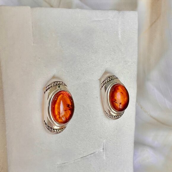 Vintage Sterling Silver Amber Earrings, Sterling Silver Earrings, Amber J - Picture 9 of 10